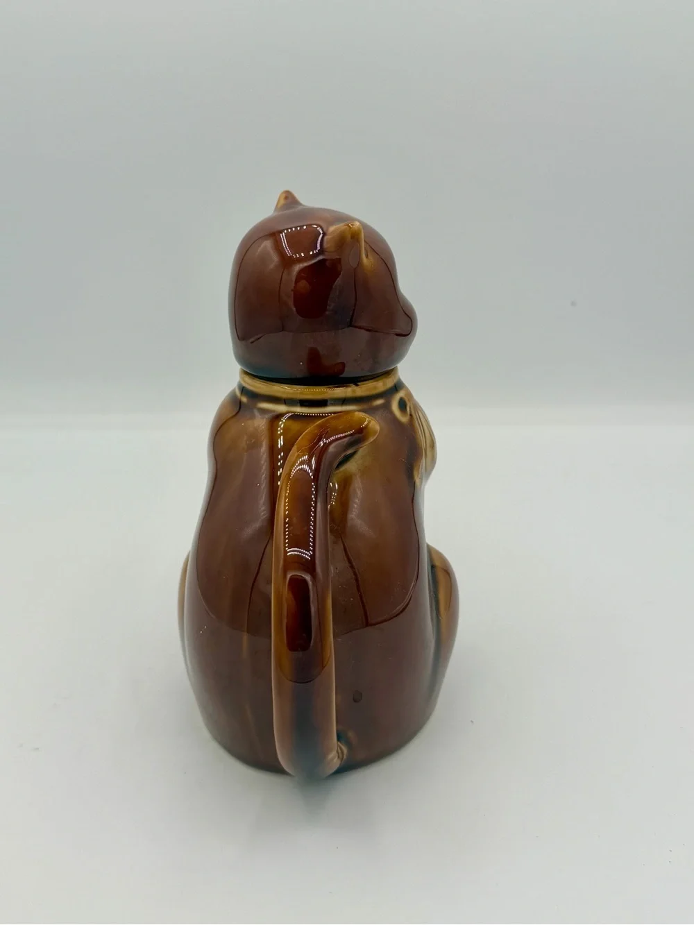 VTG Katoomie Lucky Cat Kitten Brown Glazed Porcelain Teapot Paw Spout China
